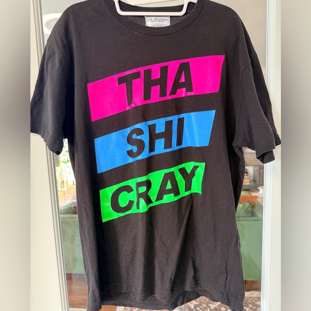 Men's "Kid Dangerous" Black Tee with Pink, Blue, and Green Graphics
